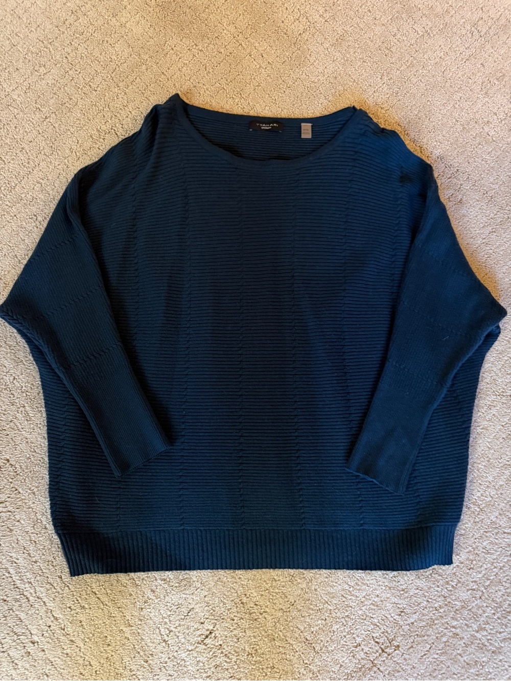 T Tahari Navy Ribbed Scoop Neck Sweater
